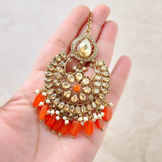 Bettie Polki Orange Necklace Set with Tikka - ECLAT INDIAN JEWELSNecklace SetsOrange