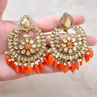 Bettie Polki Orange Necklace Set with Tikka - ECLAT INDIAN JEWELSNecklace SetsOrange