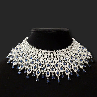 Beverly Blue AD Diamond Necklace Set with Tikka - ECLAT INDIAN JEWELSNecklace SetsBlue