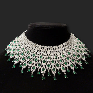 Beverly Green AD Diamond Necklace Set with Tikka - ECLAT INDIAN JEWELSNecklace SetsGreen