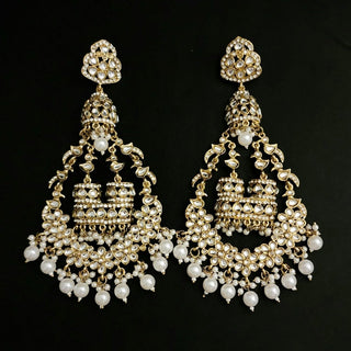 Beverly Shoulder Duster Gold Kundan Earrings - ECLAT INDIAN JEWELSEarringsGold