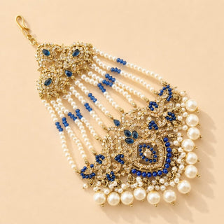 Bianca Dark Blue Polki Choker Necklace Set with Tikka & Passa - ECLAT INDIAN JEWELSNecklace SetsBlue