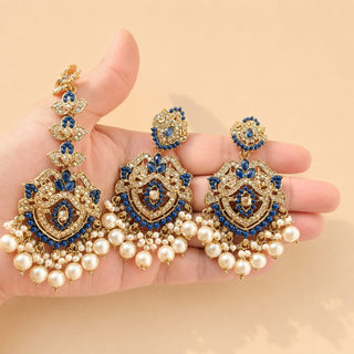 Bianca Dark Blue Polki Choker Necklace Set with Tikka & Passa - ECLAT INDIAN JEWELSNecklace SetsBlue