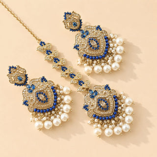 Bianca Dark Blue Polki Choker Necklace Set with Tikka & Passa - ECLAT INDIAN JEWELSNecklace SetsBlue
