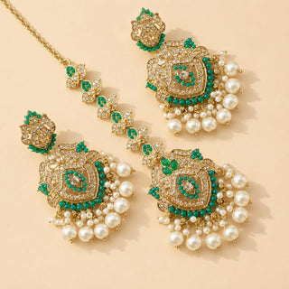 Bianca Green Polki Choker Necklace Set with Tikka & Passa - ECLAT INDIAN JEWELSNecklace SetsGreen