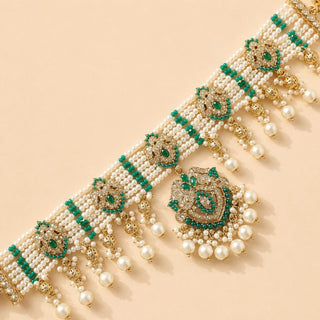 Bianca Green Polki Choker Necklace Set with Tikka & Passa - ECLAT INDIAN JEWELSNecklace SetsGreen