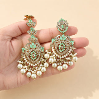 Bianca Mint Green Polki Choker Necklace Set with Tikka & Passa - ECLAT INDIAN JEWELSNecklace SetsGreen
