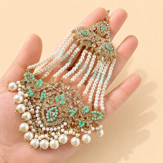 Bianca Mint Green Polki Choker Necklace Set with Tikka & Passa - ECLAT INDIAN JEWELSNecklace SetsGreen