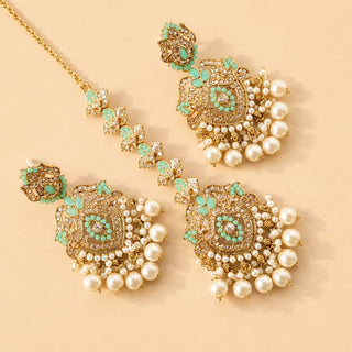 Bianca Mint Green Polki Choker Necklace Set with Tikka & Passa - ECLAT INDIAN JEWELSNecklace SetsGreen