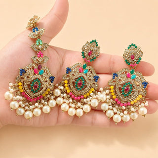 Bianca Multicolour Polki Choker Necklace Set with Tikka & Passa - ECLAT INDIAN JEWELSNecklace SetsMulticolour