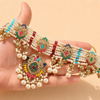 Bianca Multicolour Polki Choker Necklace Set with Tikka & Passa - ECLAT INDIAN JEWELSNecklace SetsMulticolour