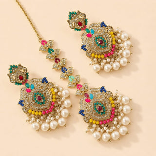 Bianca Multicolour Polki Choker Necklace Set with Tikka & Passa - ECLAT INDIAN JEWELSNecklace SetsMulticolour