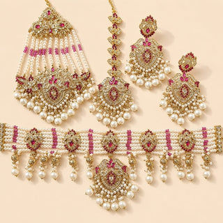 Bianca Purple Polki Choker Necklace Set with Tikka & Passa - ECLAT INDIAN JEWELSNecklace SetsPurple