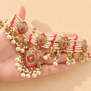 Bianca Red Polki Choker Necklace Set with Tikka & Passa - ECLAT INDIAN JEWELSNecklace SetsRed