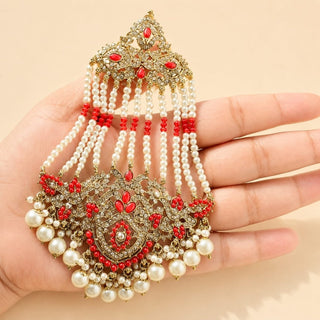 Bianca Red Polki Choker Necklace Set with Tikka & Passa - ECLAT INDIAN JEWELSNecklace SetsRed