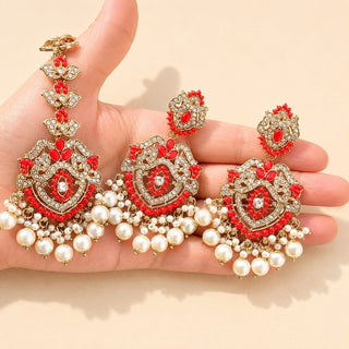 Bianca Red Polki Choker Necklace Set with Tikka & Passa - ECLAT INDIAN JEWELSNecklace SetsRed