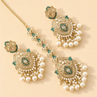 Bianca Teal Blue Polki Choker Necklace Set with Tikka & Passa - ECLAT INDIAN JEWELSNecklace SetsBlue