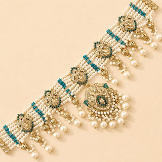 Bianca Teal Blue Polki Choker Necklace Set with Tikka & Passa - ECLAT INDIAN JEWELSNecklace SetsBlue