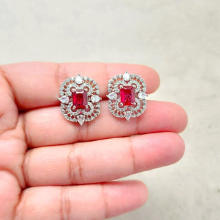 Blair Red CZ Diamond Simulant Stud Earrings - ECLAT INDIAN JEWELSEarringsRed