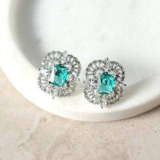 Blair Sea Green CZ Diamond Simulant Stud Earrings - ECLAT INDIAN JEWELSEarringsGreen