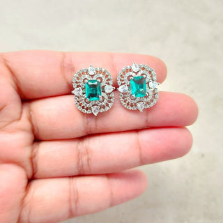 Blair Sea Green CZ Diamond Simulant Stud Earrings - ECLAT INDIAN JEWELSEarringsGreen