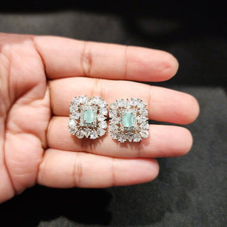 Blake Mint Green CZ Diamond Simulant Stud Earrings - ECLAT INDIAN JEWELSEarringsGreen