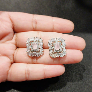 Blake Pink CZ Diamond Simulant Stud Earrings - ECLAT INDIAN JEWELSEarringsPink