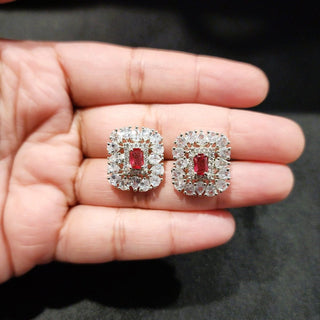 Blake Red CZ Diamond Simulant Stud Earrings - ECLAT INDIAN JEWELSEarringsRed