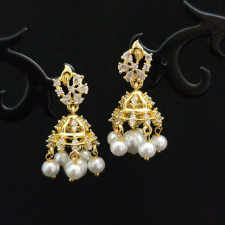 Blossom Mini American Diamond Jhumki Earrings - ECLAT INDIAN JEWELSEarringsGold