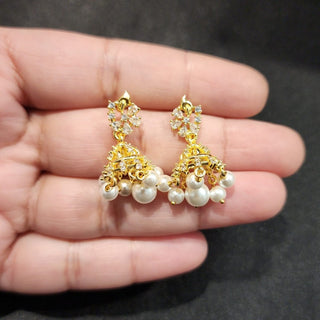 Blossom Mini American Diamond Jhumki Earrings - ECLAT INDIAN JEWELSEarringsGold