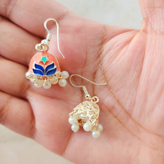 Blossom Peach Multicolour Mini Jhumka Earrings - ECLAT INDIAN JEWELSEarringsMulticolour