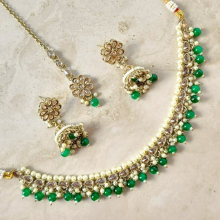 Brenda Green Polki Necklace Set with Tikka - ECLAT INDIAN JEWELSNecklace SetsGreen