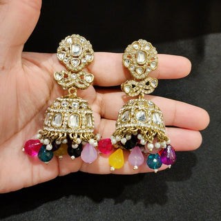 Bridget Multicolour Kundan Jhumki Earrings - ECLAT INDIAN JEWELSEarringsMulticolour