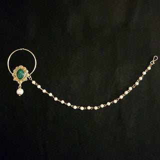 Briella Green Polki Gold Nath (no piercing needed) - ECLAT INDIAN JEWELSNose Ring (Nath)Green