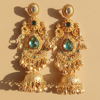 Britney Light Blue Kashmiri Shoulder Duster Jhumka Gold Finish Earrings - ECLAT INDIAN JEWELSKashmiri EarringsBlue