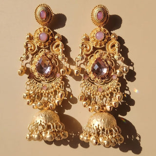 Britney Light Purple Kashmiri Shoulder Duster Jhumka Gold Finish Earrings - ECLAT INDIAN JEWELSKashmiri EarringsPurple