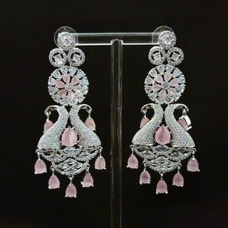 Bronte Pastel Pink Peacock CZ Diamond Simulant Earrings - ECLAT INDIAN JEWELSEarringsPink