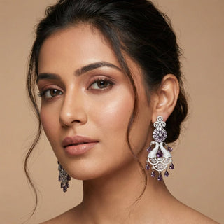 Bronte Purple Peacock CZ Diamond Simulant Earrings - ECLAT INDIAN JEWELSEarringsPurple