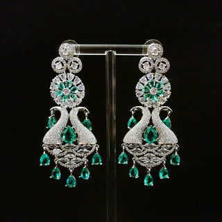 Bronte Sea Green Peacock CZ Diamond Simulant Earrings - ECLAT INDIAN JEWELSEarringsGreen