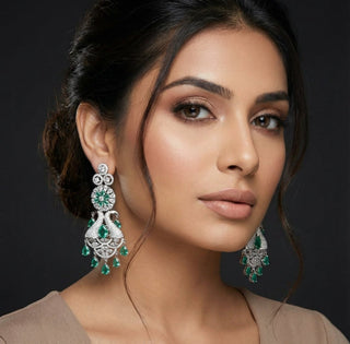 Bronte Sea Green Peacock CZ Diamond Simulant Earrings - ECLAT INDIAN JEWELSEarringsGreen