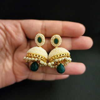 Cadie Green Pearl Jhumki Earrings - ECLAT INDIAN JEWELSEarringsGreen