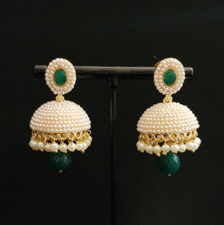 Cadie Green Pearl Jhumki Earrings - ECLAT INDIAN JEWELSEarringsGreen