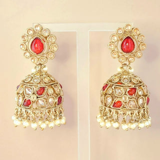 Callie Dark Red Polki Jhumka Earrings - ECLAT INDIAN JEWELSEarringsRed