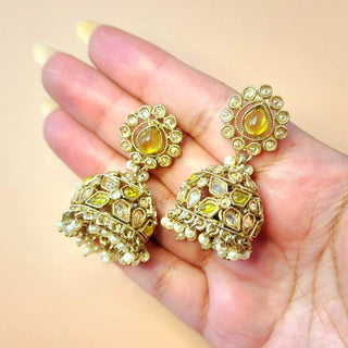 Callie Mehndi Green Polki Jhumka Earrings - ECLAT INDIAN JEWELSEarringsGreen