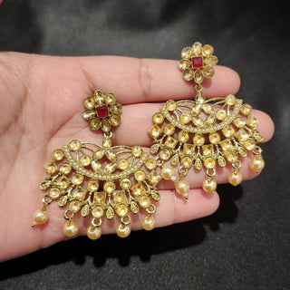 Cameron Red Polki Gold Earrings - ECLAT INDIAN JEWELSPolki EarringsGold