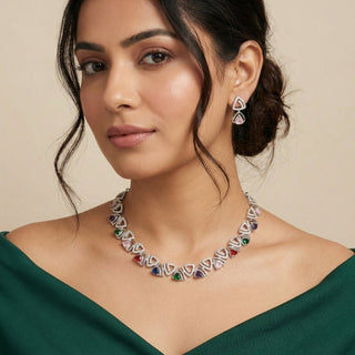 Cami Multicolour Diamond Simulant Necklace Set - ECLAT INDIAN JEWELSNecklace SetsMulticolour
