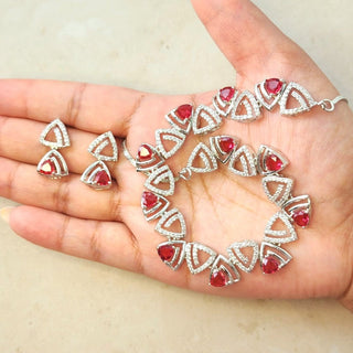 Cami Red Diamond Simulant Necklace Set - ECLAT INDIAN JEWELSNecklace SetsRed