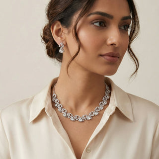 Cami White Diamond Simulant Necklace Set - ECLAT INDIAN JEWELSNecklace SetsWhite