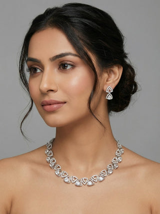 Cami White Diamond Simulant Necklace Set - ECLAT INDIAN JEWELSNecklace SetsWhite