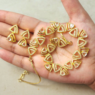 Camila Gold Diamond Simulant Necklace Set - ECLAT INDIAN JEWELSNecklace SetsGold